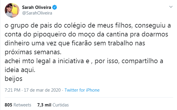 Publicação da comunicadora Sarah Oliveira (Foto: Reprodução redes sociais)