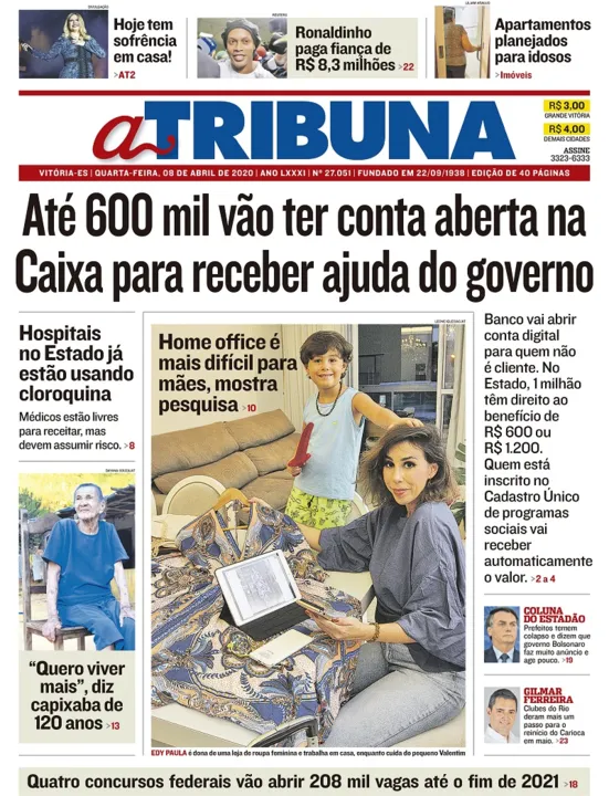 Imagem ilustrativa da imagem Clique aqui e veja os destaques do jornal A Tribuna desta quarta