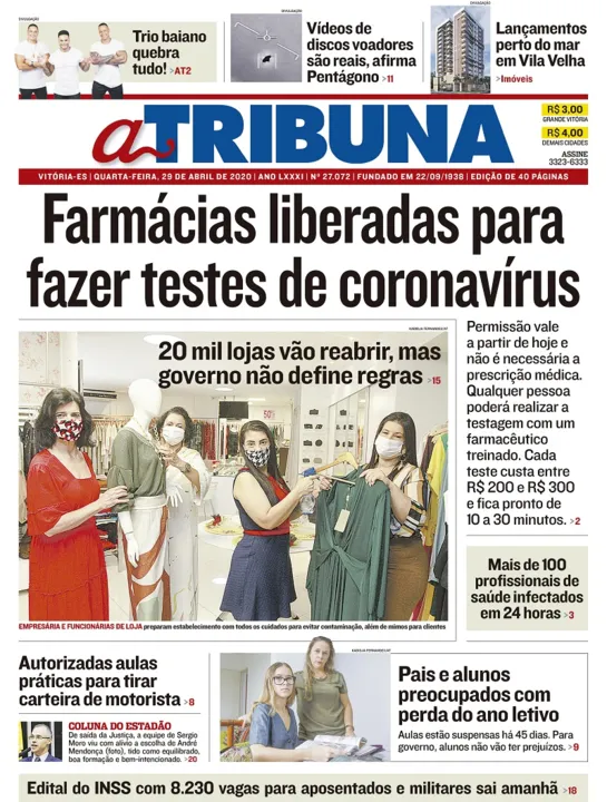 Imagem ilustrativa da imagem Clique aqui e veja os destaques do jornal A Tribuna desta quarta