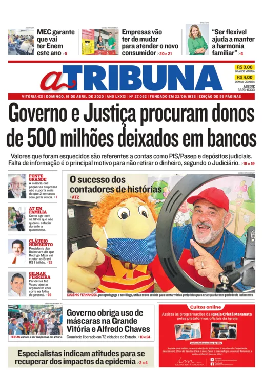 Imagem ilustrativa da imagem Clique aqui e confira os destaques do jornal A Tribuna deste domingo