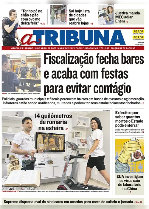 Imagem ilustrativa da imagem Clique aqui e confira os destaques do jornal A Tribuna deste sábado