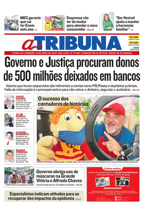 Imagem ilustrativa da imagem Clique aqui e confira os destaques do jornal A Tribuna deste domingo