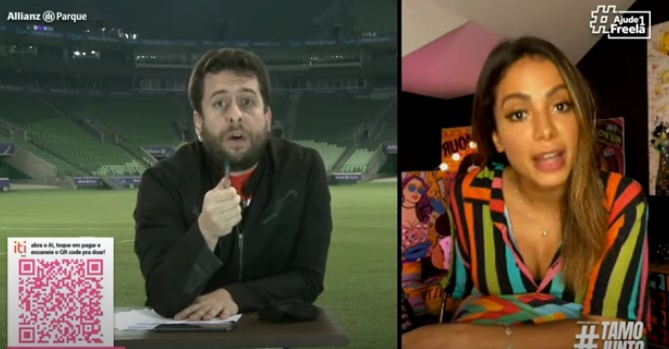 Anitta durante live com o humorista Maurício Meirelles (Foto: Reprodução/Youtube/Allianz Parque)