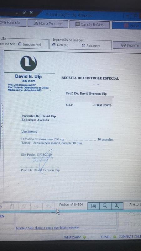 Receita da clínica de Uip foi vazada nas redes sociais (Foto: Reprodução / Twitter)