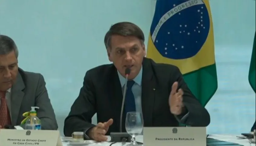 Presidente Jair Bolsonaro, na reunião com seus ministros