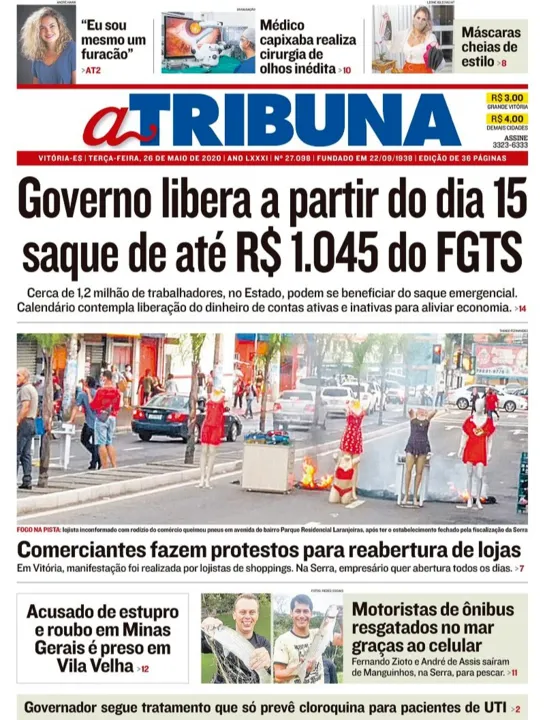 Imagem ilustrativa da imagem Clique aqui e veja os destaques do jornal A Tribuna desta terça