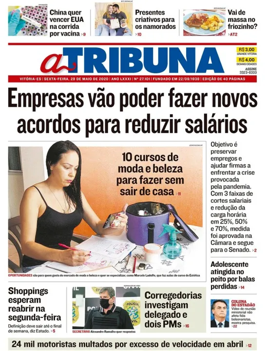 Imagem ilustrativa da imagem Clique aqui e veja os destaques do jornal A Tribuna desta sexta