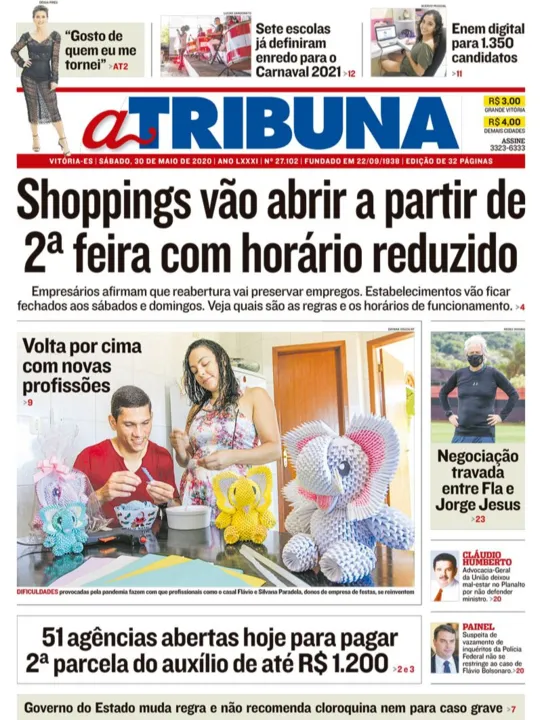 Imagem ilustrativa da imagem Confira os destaques do Jornal A Tribuna deste sábado