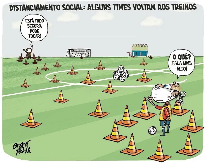 Imagem ilustrativa da imagem Distanciamento social no esporte é o tema da Charge do Dia