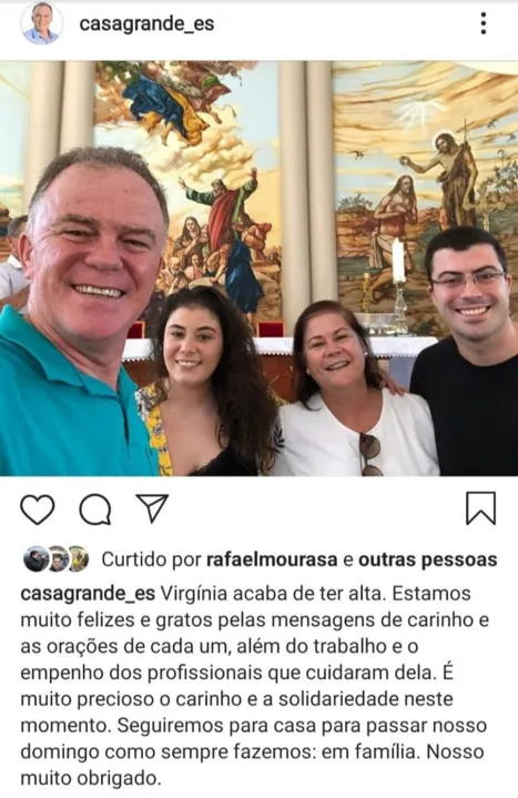Imagem ilustrativa da imagem Primeira-dama recebe alta após sofrer AVC