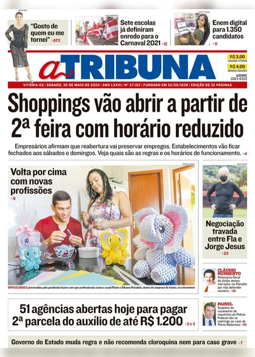 Imagem ilustrativa da imagem Confira os destaques do Jornal A Tribuna deste sábado