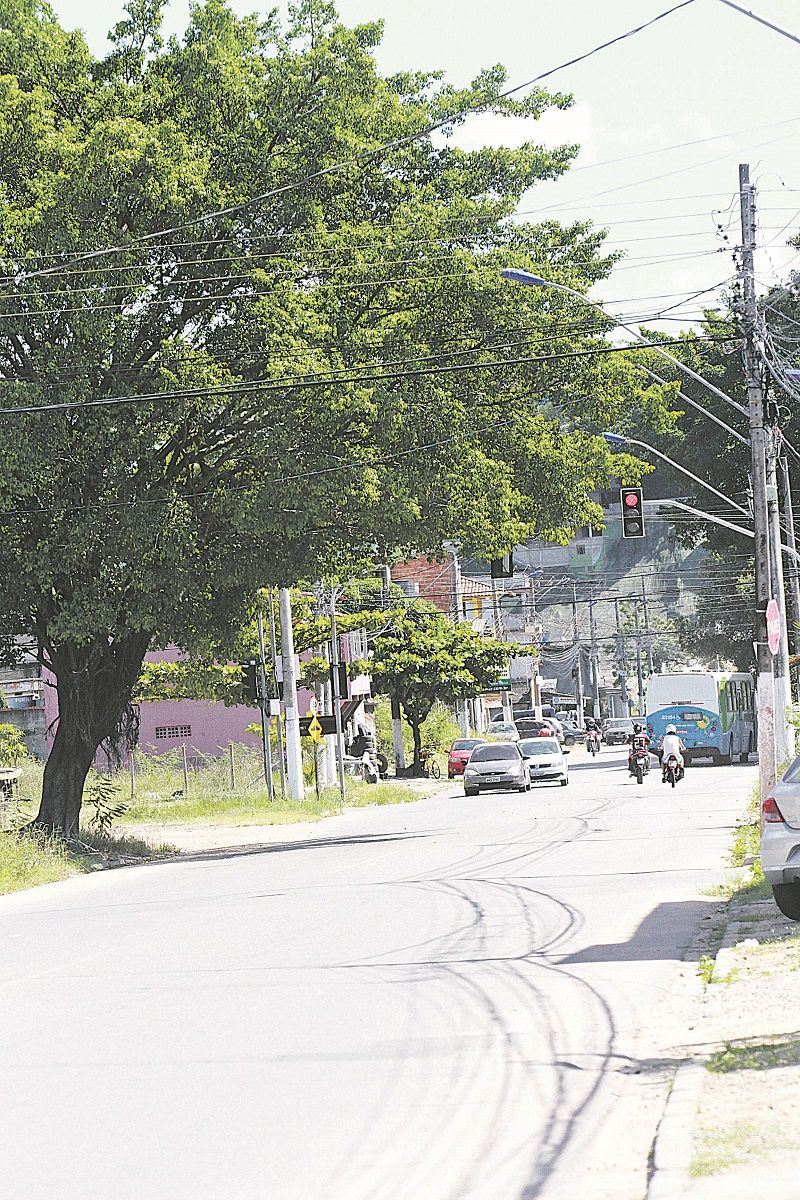 Árvores que precisam de poda, pois atrapalham a visualização do sinal em cruzamento no bairro Rio Marinho, Vila Velha. (Foto: Kadidja Fernandes/AT)