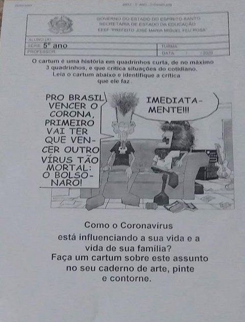 Imagem do exercício proposto por professor de escola estadual da Serra. (Foto: Reprodução internet)