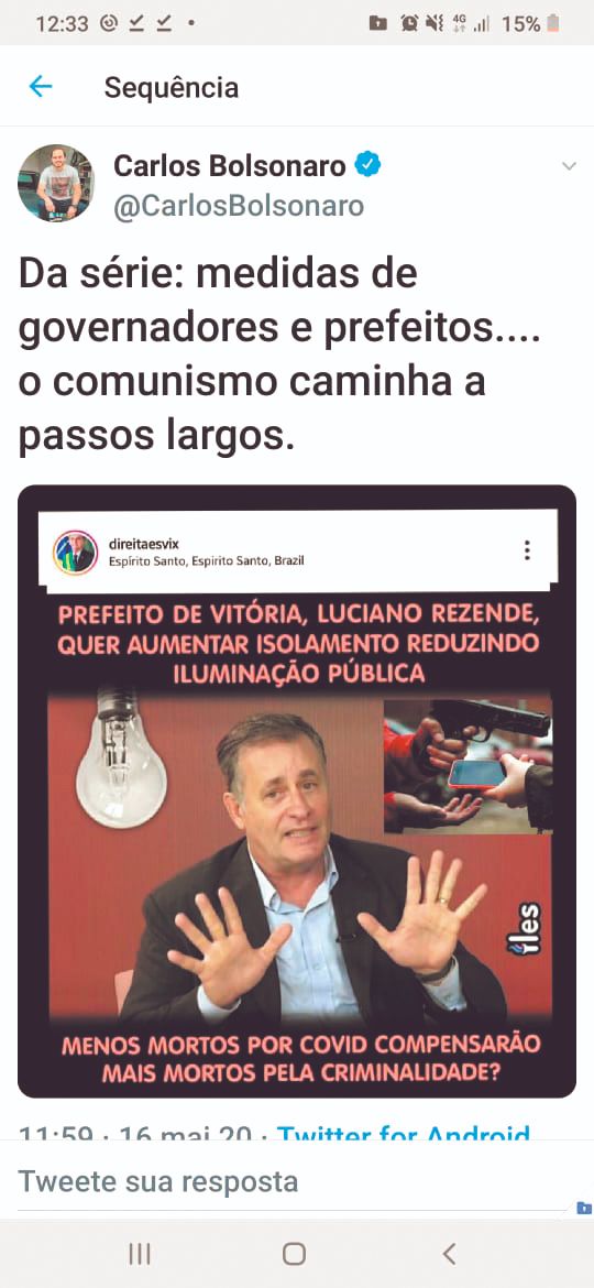 Luciano Rezende acusar Carlos Bolsonaro de compartilhar fake news (Foto: Reprodução)