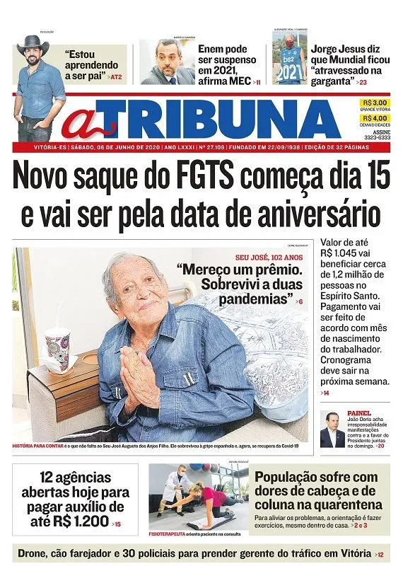 Imagem ilustrativa da imagem Confira os destaques do Jornal A Tribuna deste sábado