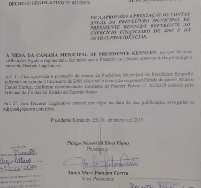Imagem ilustrativa da imagem No Sul do Estado, ex-prefeito tem contas aprovadas pela própria mulher