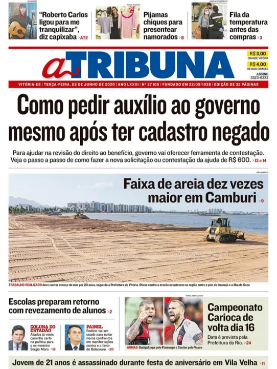 Imagem ilustrativa da imagem Clique aqui e veja os destaques do jornal A Tribuna desta terça