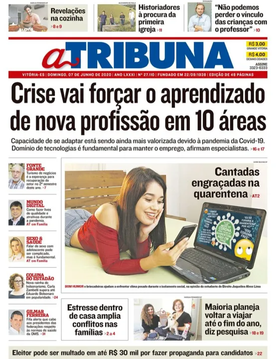 Imagem ilustrativa da imagem Clique aqui e veja os destaques do jornal A Tribuna deste domingo