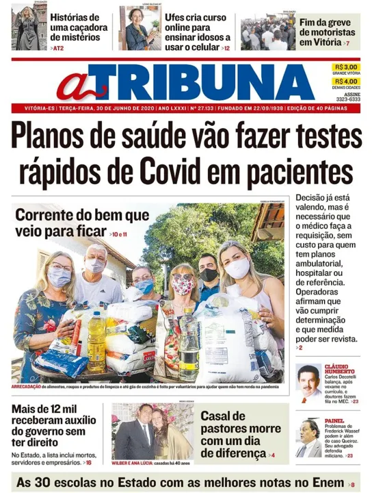 Imagem ilustrativa da imagem Clique aqui e veja os destaques do jornal A Tribuna desta terça