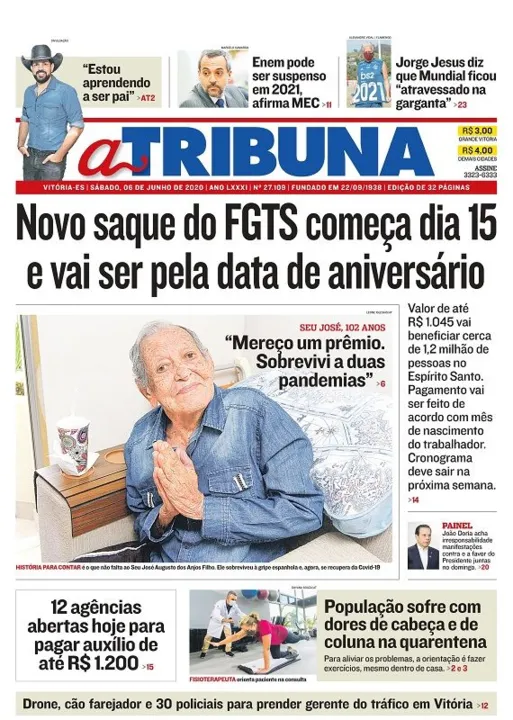 Imagem ilustrativa da imagem Veja os destaques do Jornal A Tribuna deste sábado