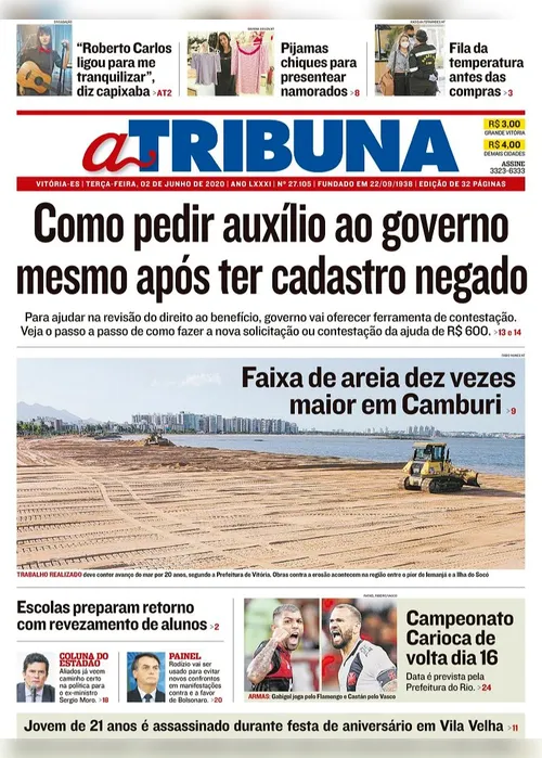 Imagem ilustrativa da imagem Clique aqui e veja os destaques do jornal A Tribuna desta terça