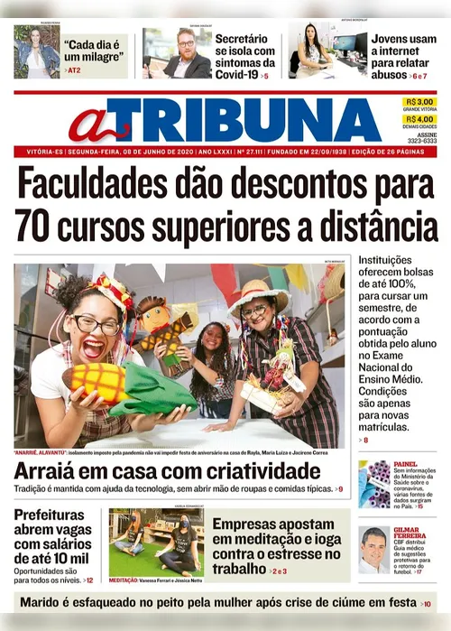 Imagem ilustrativa da imagem Clique aqui e veja os destaques do jornal A Tribuna desta segunda