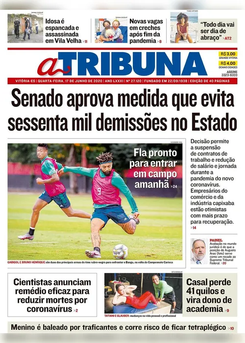 Imagem ilustrativa da imagem Clique aqui e veja os destaques do jornal A Tribuna desta quarta