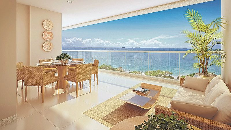 Vista dos sonhos: o condomínio Mar do Caribe, em Vila Velha, tem ambiente com vista para o mar, que pode ser usado para o trabalho em casa ou para o lazer de toda a família (Foto: Divulgação/Galwan)