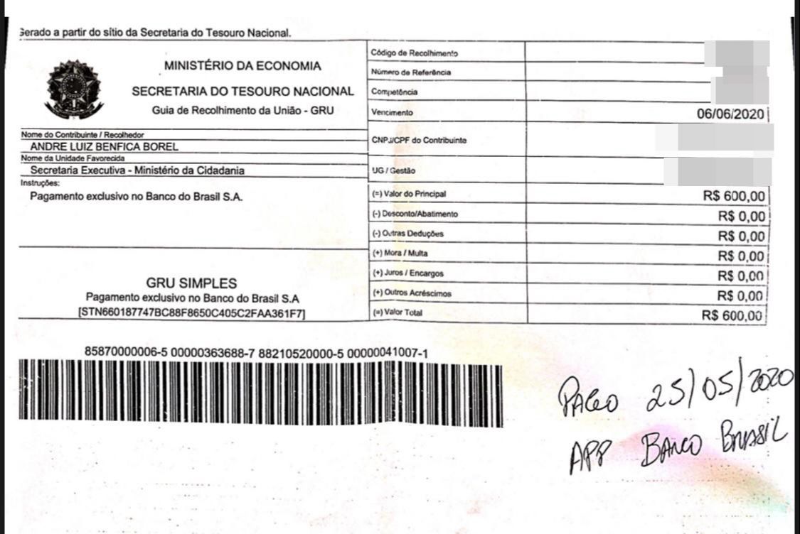 Comprovante de valor pago enviado por André Luiz (Foto: Acervo pessoal)