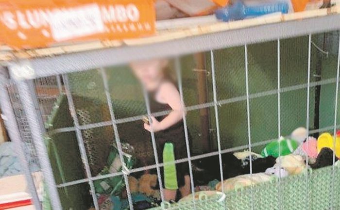 Menino estava dentro da grade, ao lado de animais e foi salvo por policiais (Foto: divulgação polícia de Henry County, Tenneessee, EUA)