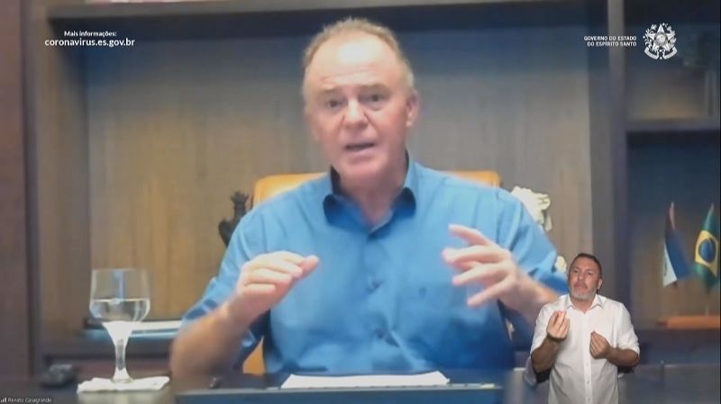 O governador Renato Casagrande em seu primeiro pronunciamento após ser diagnosticado com coronavírus. (Foto: Reprodução/Governo do Estado)