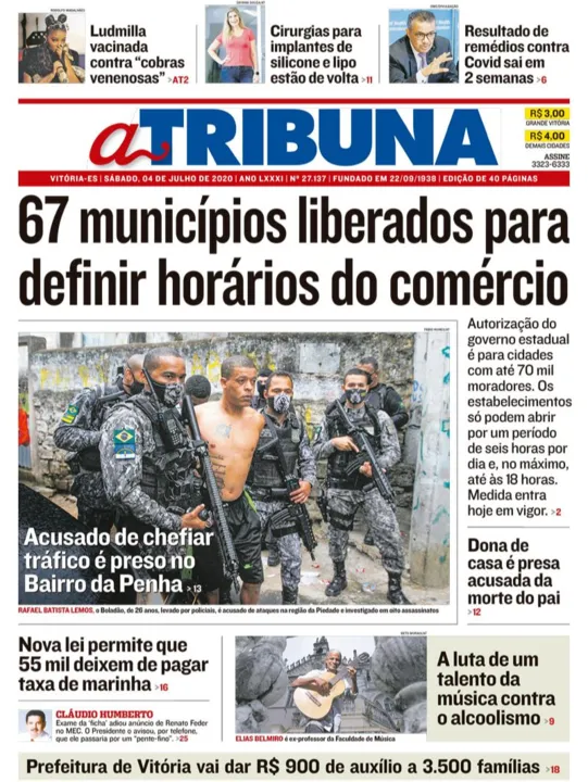 Imagem ilustrativa da imagem Confira os destaques de A Tribuna deste sábado