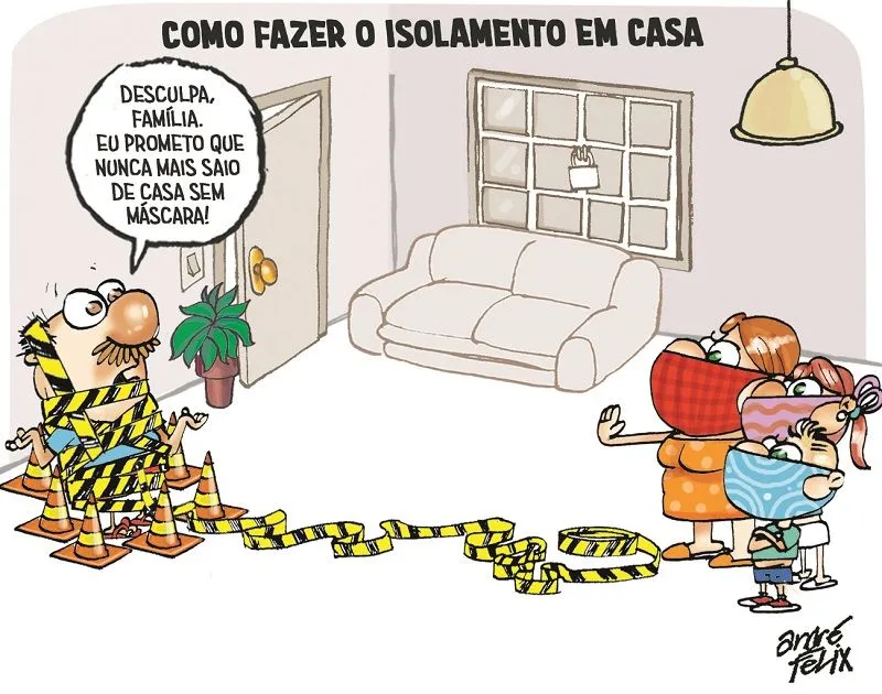 Imagem ilustrativa da imagem Isolamento em casa é o tema da Charge do Dia