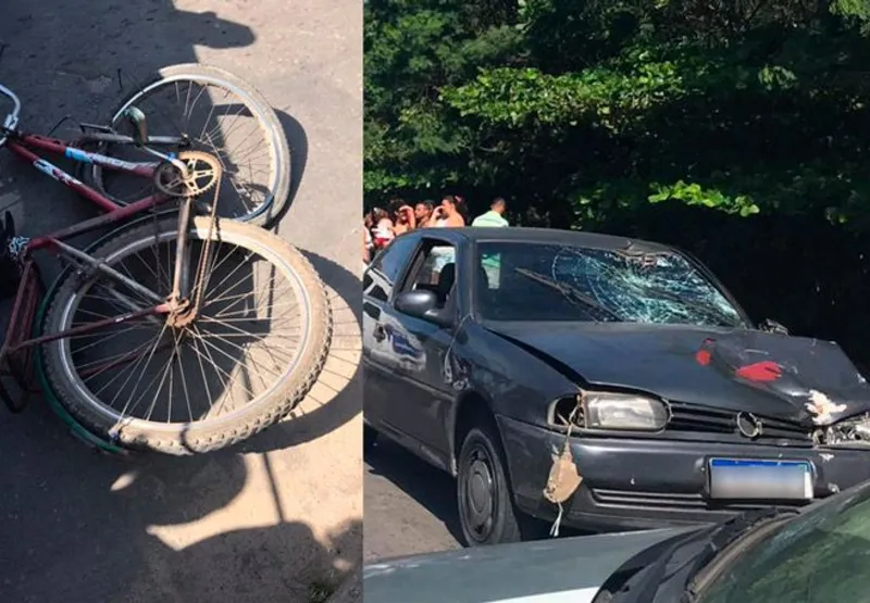 Bicicleta de Fátima e o carro do suspeito foram destruídos com o impacto do acidente