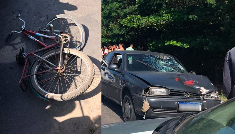Bicicleta de Fátima e o carro do suspeito foram destruídos com o impacto do acidente (Foto: Jaciele Simoura)