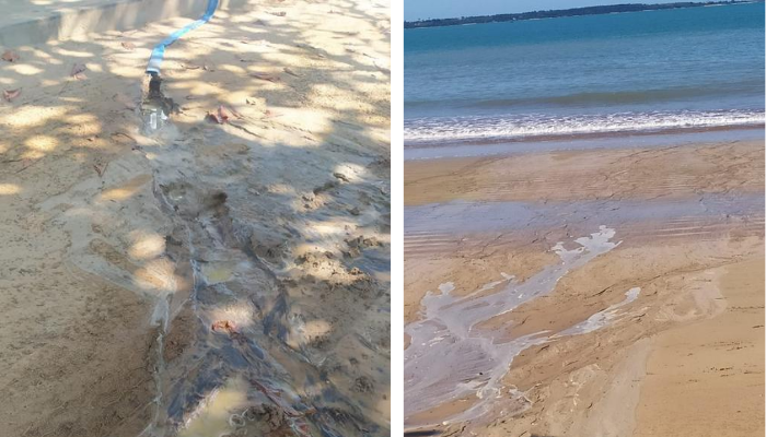 Água de obra é jogada na praia de Iriri (Foto: Divulgação)