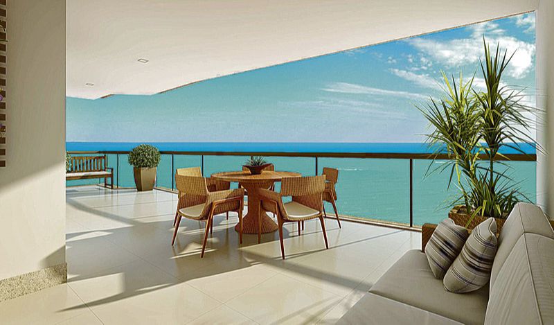 Espaço amplo com vista para o mar, três quartos, piscina e até espaço spa são alguns dos  atrativos do Residencial Mar Dourado, em Itaparica, Vila Velha (Foto: Divulgação / Galwan)