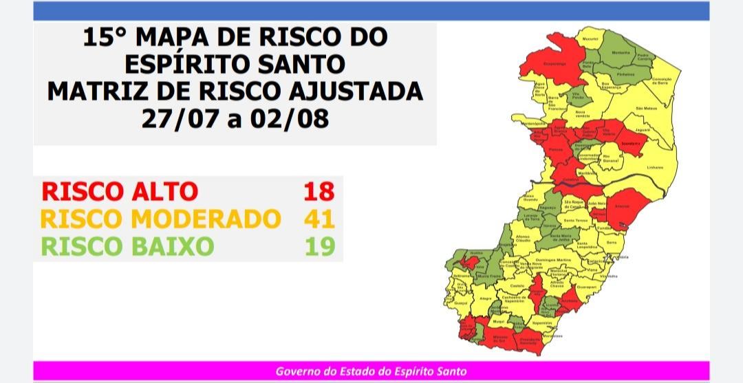 Mapa de risco foi divulgado neste sábado (25) (Foto: Divulgação/ Governo do Estado)