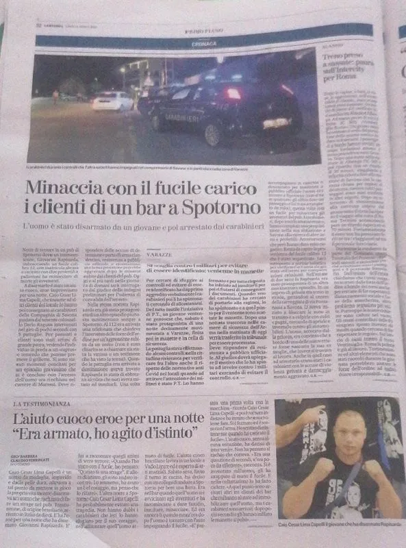 Imagem ilustrativa da imagem Capixaba desarma homem com fuzil, evita massacre em bar e vira herói na Itália