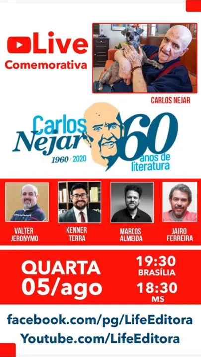 Imagem ilustrativa da imagem Escritor Carlos Nejar faz live para comemorar 60 anos de literatura nesta quarta