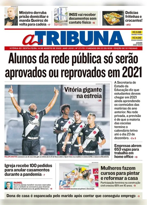 Imagem ilustrativa da imagem Clique aqui e veja os destaques do jornal A Tribuna desta sexta