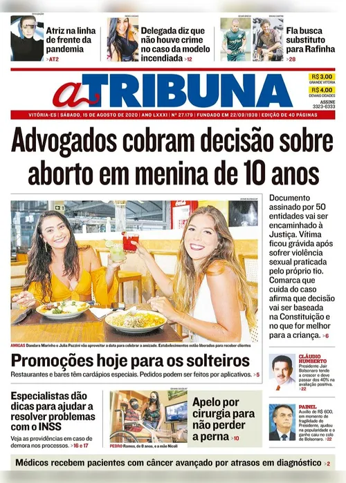 Imagem ilustrativa da imagem Clique aqui e veja os destaques do jornal A Tribuna deste sábado