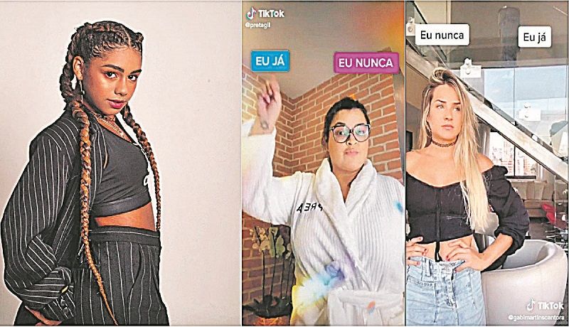 divulgaçãoAngel levou famosos a entrarem no desafio do “Eu Nunca, Eu Já” no Tik Tok, como as cantoras Preta Gil e Gabi Martins. (Foto: Divulgação)