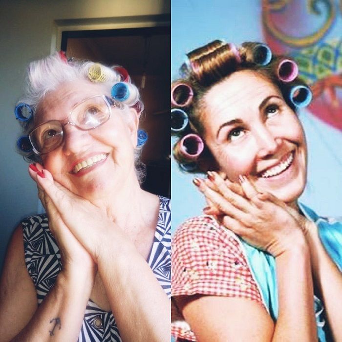 Dirce imitando foto da personagem Dona Florinda, do seriado Chaves (Foto: Reprodução Instagram)