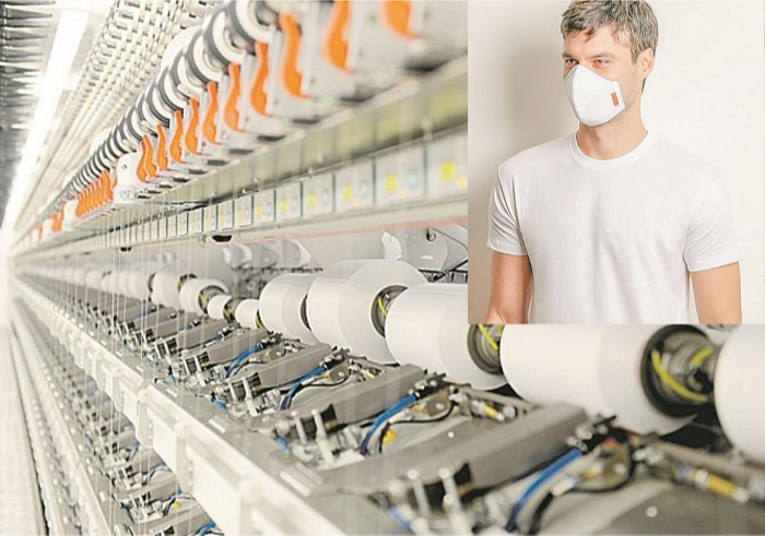 Produção de fios de poliamida para roupas (destaque) com substâncias que inativariam o vírus, reduzindo riscos (Foto: Divulgação)