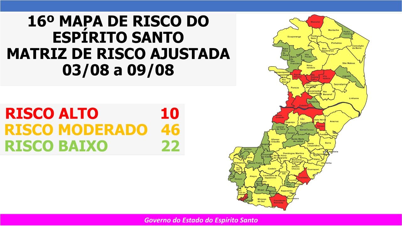 Mapa de Risco divulgado neste sábado (1º) (Foto: Divulgação/ Governo do Estado)