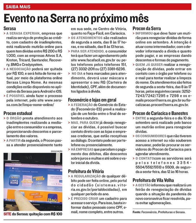Tabela - Mutirões para negociar dívida e voltar às compras (Foto: )