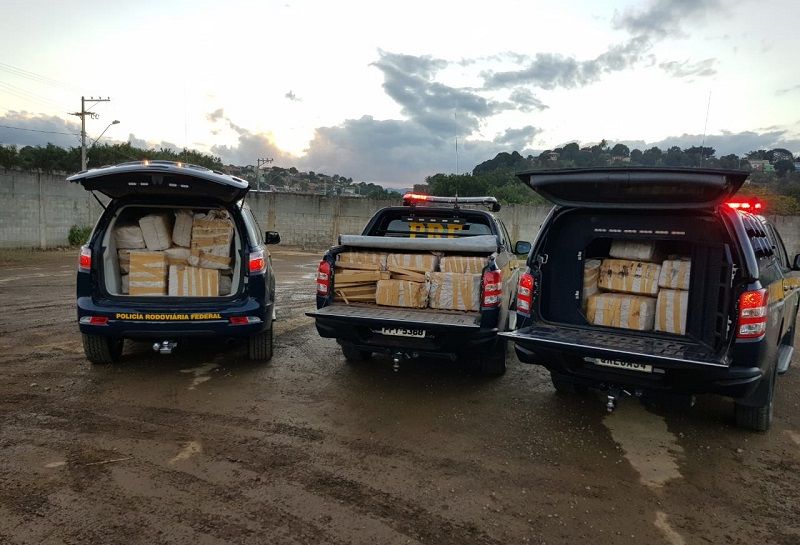 A carga foi apreendida no km 414 da BR 101, na altura do município de Cachoeiro de Itapemirim, no sul do Estado (Foto: Divulgação/ PRF)