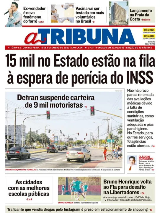 Imagem ilustrativa da imagem Clique aqui e veja os destaques do jornal A Tribuna desta quarta