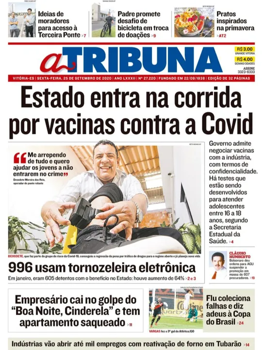 Imagem ilustrativa da imagem Clique aqui e veja os destaques do jornal A Tribuna desta sexta
